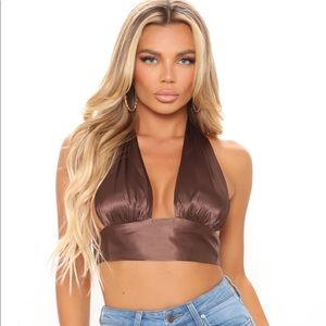 Bellissima Satin Halter Top - Chocolate
